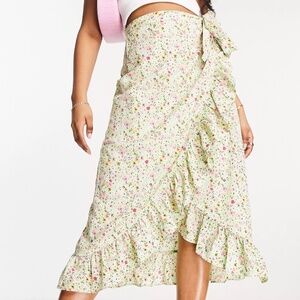 Asos Green Floral Midi Skirt M